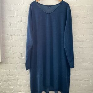J. Jill Pure Jill Indigo Long Sleeve Blue Denim Dress 4X Lagenlook Minimalist